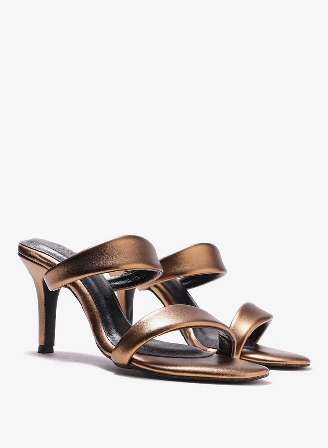 Pair-Ie Tales Gold Double Strap Stilettos Heel Sandals