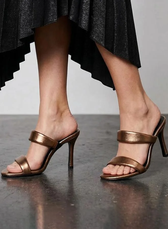 Pair-Ie Tales Gold Double Strap Stilettos Heel Sandals