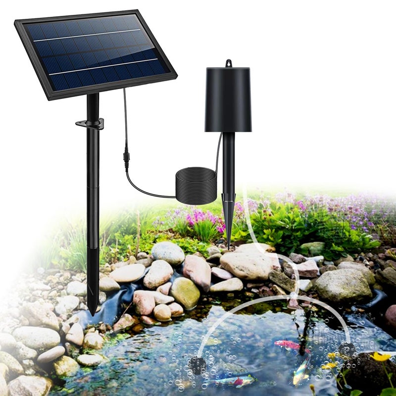 Lewisia 8W Solar Pond Aerator with Builtin 2400mAh Battery Backup 3 Working Modes 2 Air Stones Solar Powered Air Pump for Pond Fish Tank Hydroponics Bubble Oxygenator - Image 2