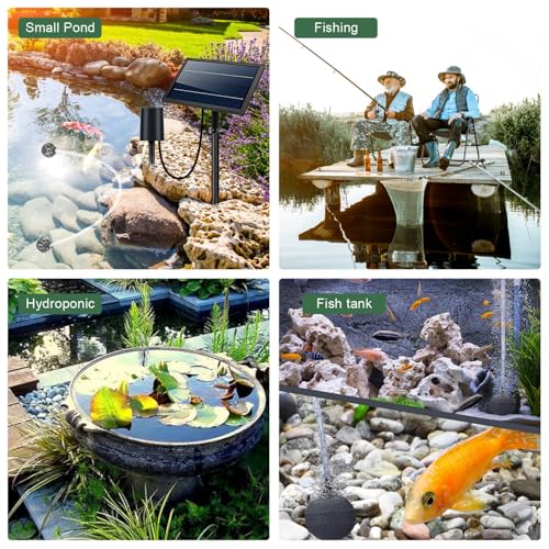 Lewisia 8W Solar Pond Aerator with Builtin 2400mAh Battery Backup 3 Working Modes 2 Air Stones Solar Powered Air Pump for Pond Fish Tank Hydroponics Bubble Oxygenator - Image 3