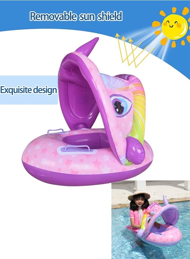Sainteve Baby Pool Float, Swimming Pool Float Boat with Sun Protection Canopy Inflatable Pool Float Yacht Ring Awning Inflatable Swimming Training Float Seat for Boys Girls Summer Outdoor Party Favor (Little Purple Fish) - Image 1