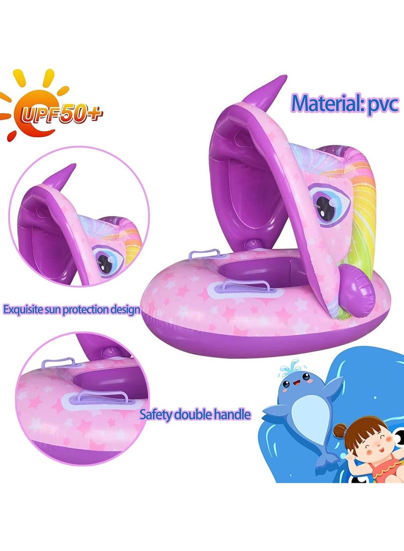 Sainteve Baby Pool Float, Swimming Pool Float Boat with Sun Protection Canopy Inflatable Pool Float Yacht Ring Awning Inflatable Swimming Training Float Seat for Boys Girls Summer Outdoor Party Favor (Little Purple Fish) - Image 2