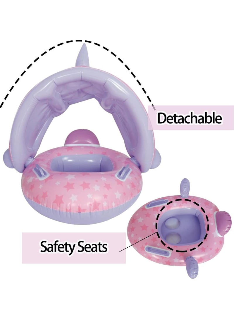 Sainteve Baby Pool Float, Swimming Pool Float Boat with Sun Protection Canopy Inflatable Pool Float Yacht Ring Awning Inflatable Swimming Training Float Seat for Boys Girls Summer Outdoor Party Favor (Little Purple Fish) - Image 3