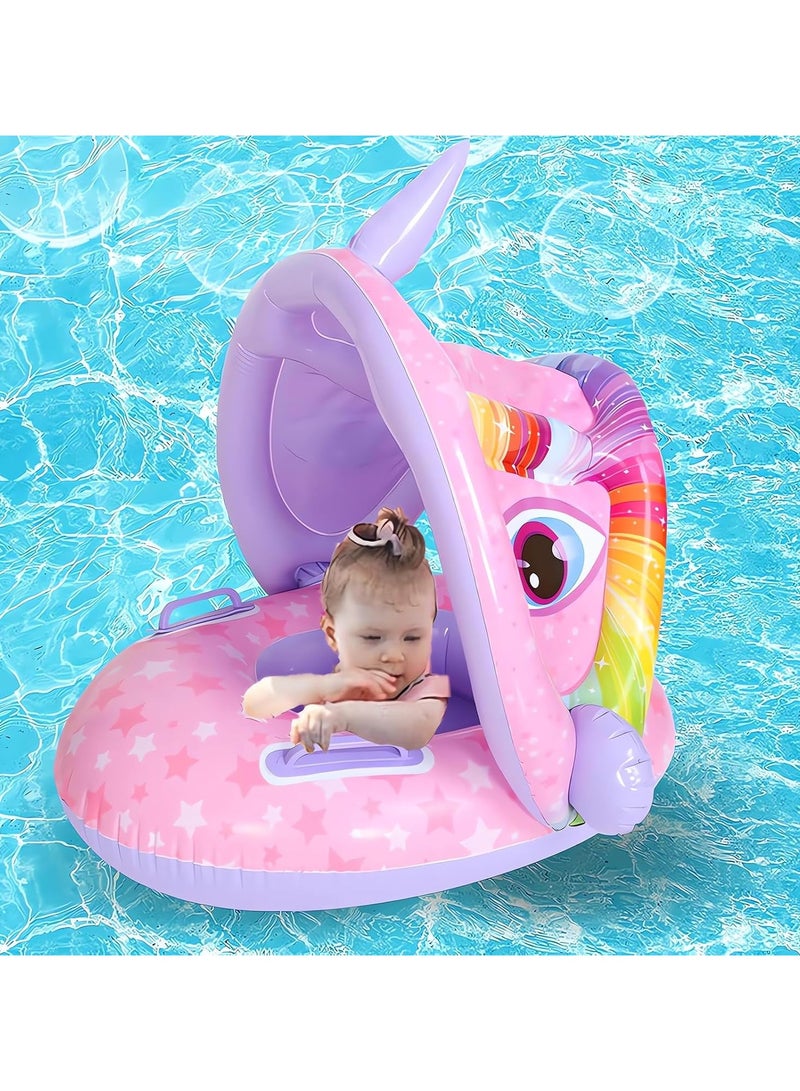 Sainteve Baby Pool Float, Swimming Pool Float Boat with Sun Protection Canopy Inflatable Pool Float Yacht Ring Awning Inflatable Swimming Training Float Seat for Boys Girls Summer Outdoor Party Favor (Little Purple Fish) - Image 5