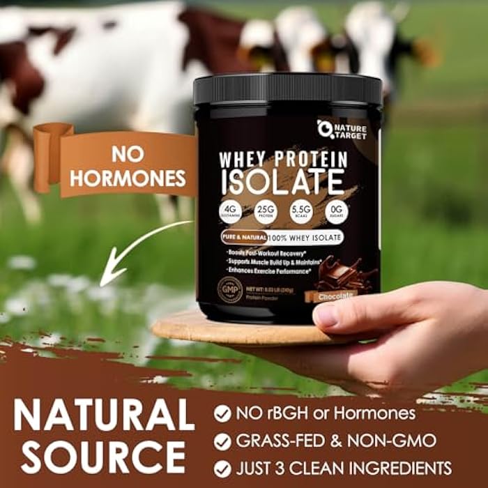 NATURE TARGET Chocolate Protein Powder - Whey Isolate Protein Powder, with 100% Grass-Fed Whey, 0g Sugar, 300g - Image 4