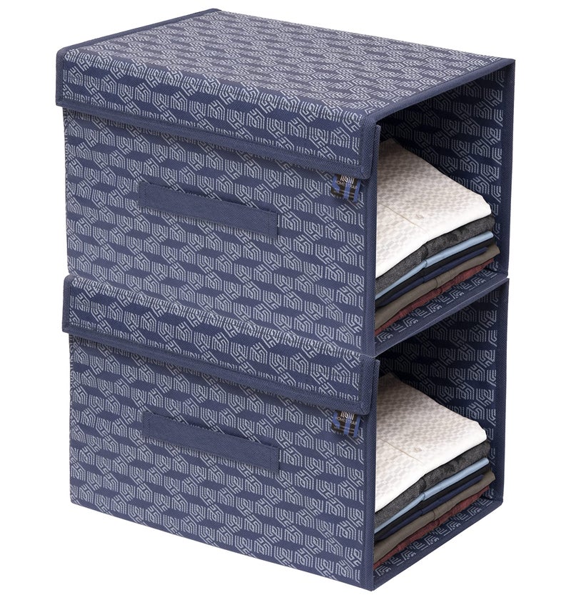 HomeStrap Printed Stackable Shirt Organizer with Cover Lid- Navy Blue Pack of 2(Shark Tank Product) - Image 1