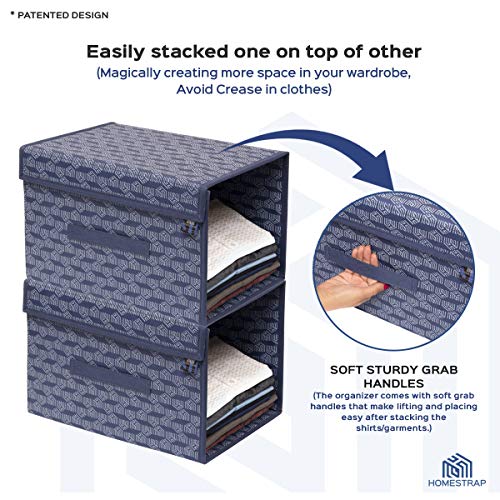 HomeStrap Printed Stackable Shirt Organizer with Cover Lid- Navy Blue Pack of 2(Shark Tank Product) - Image 5