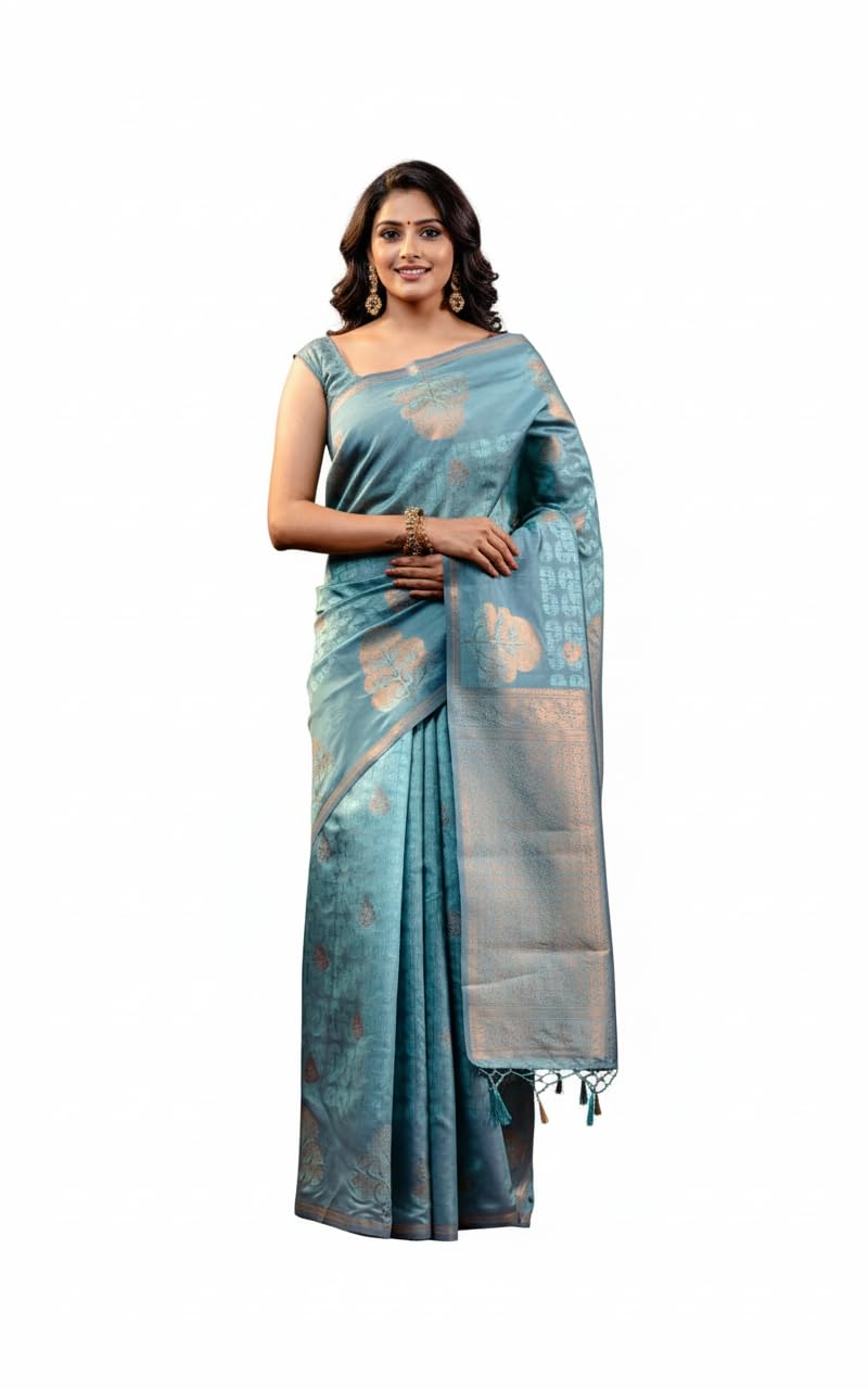 MIMOSA Women's Woven Design Kanjivaram Style Art Silk Saree With Blouse Piece : Sa00001762Rmfree, Rama - Image 1