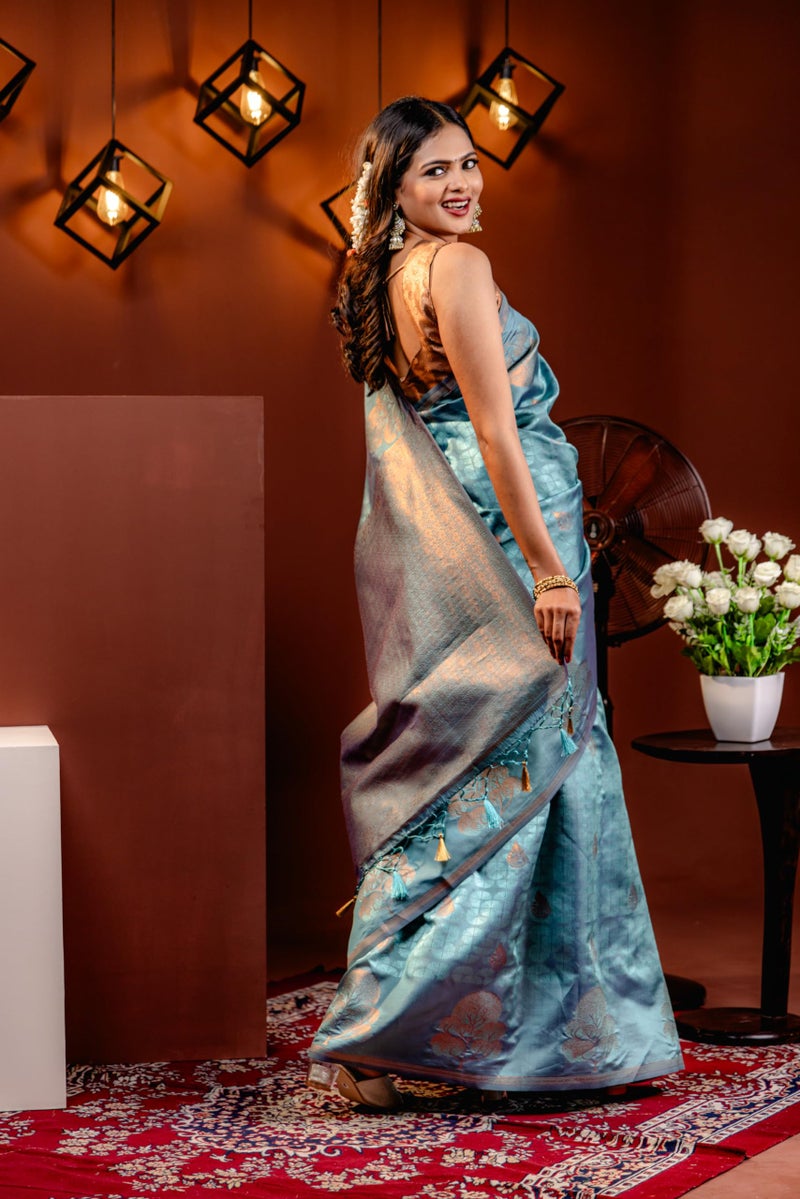 MIMOSA Women's Woven Design Kanjivaram Style Art Silk Saree With Blouse Piece : Sa00001762Rmfree, Rama - Image 5