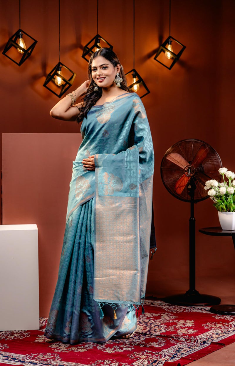 MIMOSA Women's Woven Design Kanjivaram Style Art Silk Saree With Blouse Piece : Sa00001762Rmfree, Rama - Image 4
