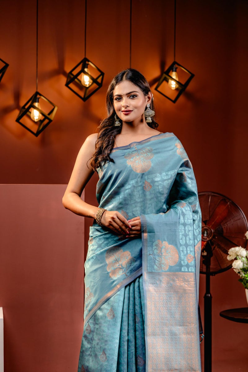 MIMOSA Women's Woven Design Kanjivaram Style Art Silk Saree With Blouse Piece : Sa00001762Rmfree, Rama - Image 3