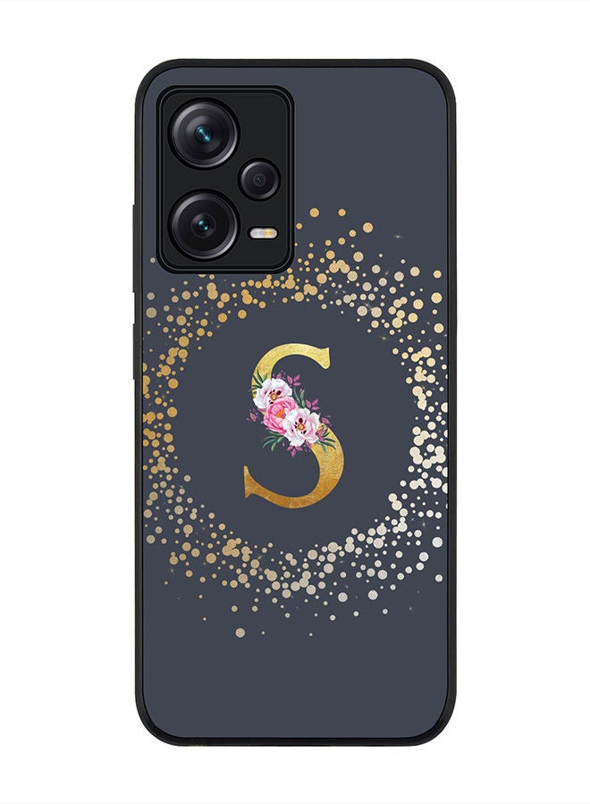 Stylizedd Rugged Black edge case for Redmi Note 12 Pro 5G Slim fit Soft Case Flexible Rubber Edges Anti Drop TPU Gel Thin Cover - Custom Monogram Initial Letter Floral Pattern Alphabet - S - Grey - Image 1