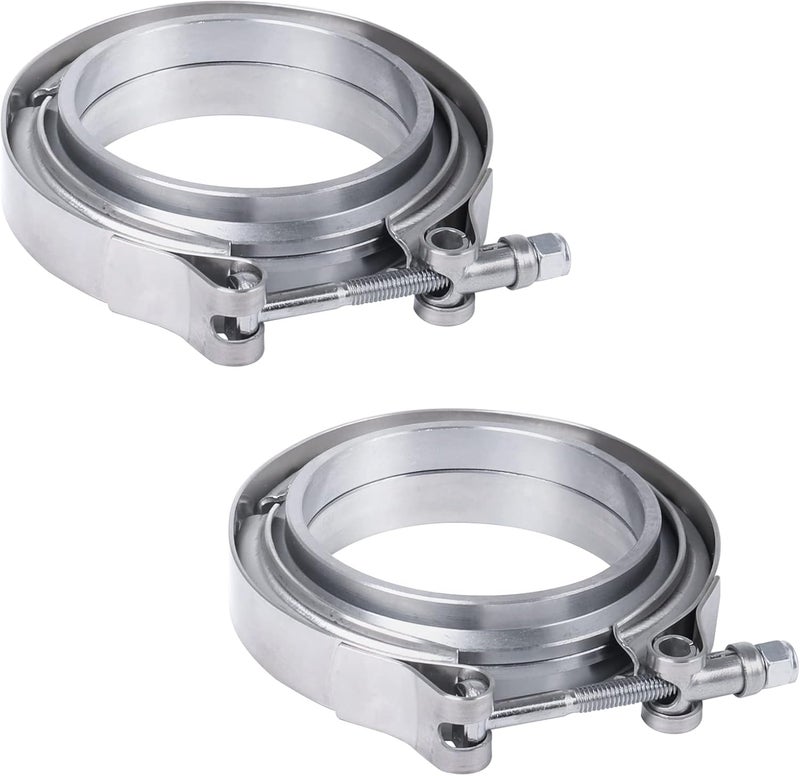 JDMSPEED New 2.5" V-Band Flange & Clamp Kit Stainless Steel 2 Pcs Replacement For Turbo Exhaust Downpipes (2) - Image 1