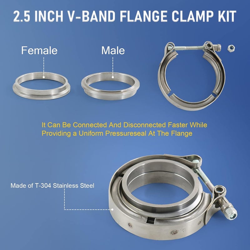JDMSPEED New 2.5" V-Band Flange & Clamp Kit Stainless Steel 2 Pcs Replacement For Turbo Exhaust Downpipes (2) - Image 3