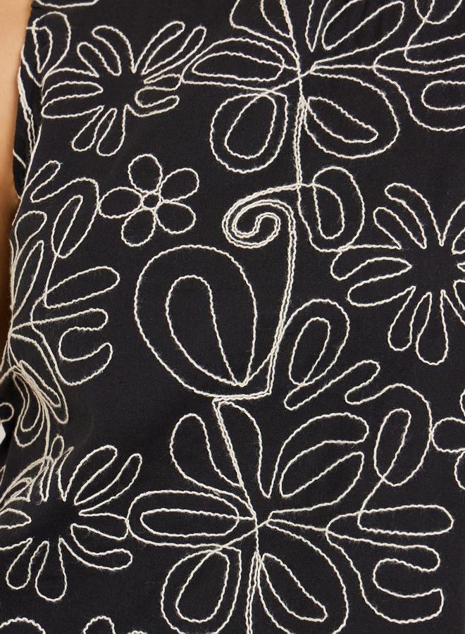 Styli Women Black Floral Embroidered Top - Image 4