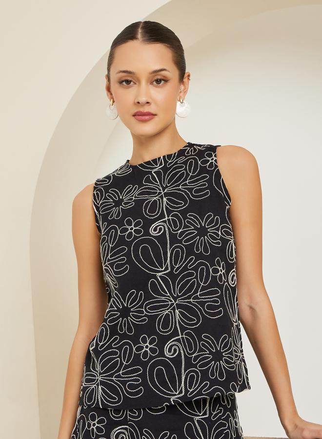 Styli Women Black Floral Embroidered Top - Image 3