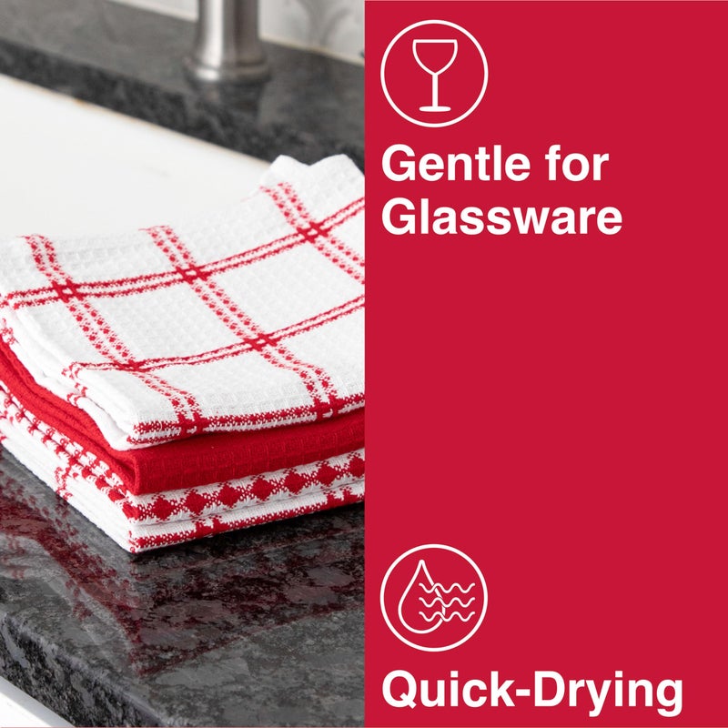 T-fal T-Fal Premium Waffle Dish Cloths: Highly Absorbent  Super Soft Long Lasting - 100% Cotton  12""x13"" Flat Waffle Dish Towel for Cleaning & Drying Dishes  (12-Pack)  Red  - Image 4