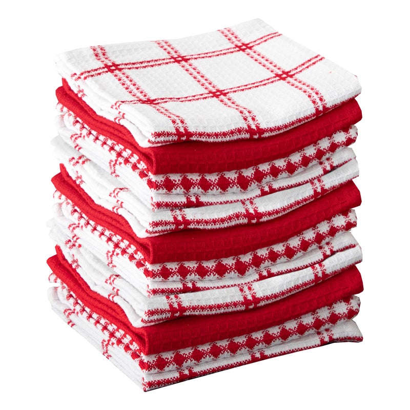 T-fal T-Fal Premium Waffle Dish Cloths: Highly Absorbent  Super Soft Long Lasting - 100% Cotton  12""x13"" Flat Waffle Dish Towel for Cleaning & Drying Dishes  (12-Pack)  Red  - Image 1