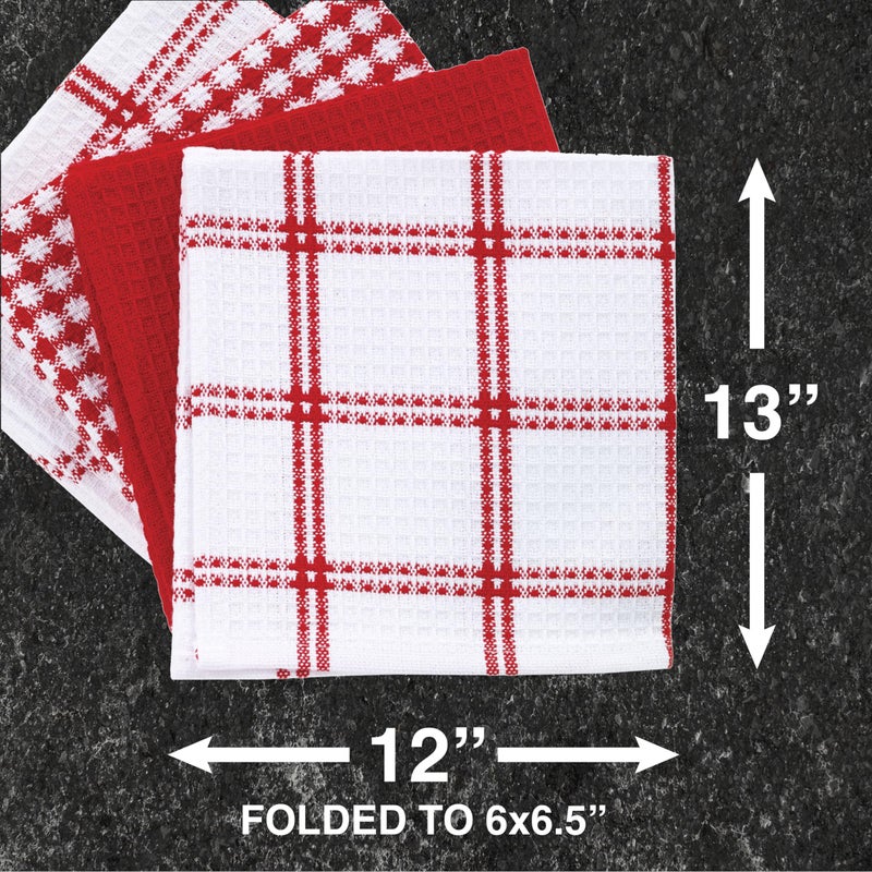 T-fal T-Fal Premium Waffle Dish Cloths: Highly Absorbent  Super Soft Long Lasting - 100% Cotton  12""x13"" Flat Waffle Dish Towel for Cleaning & Drying Dishes  (12-Pack)  Red  - Image 5