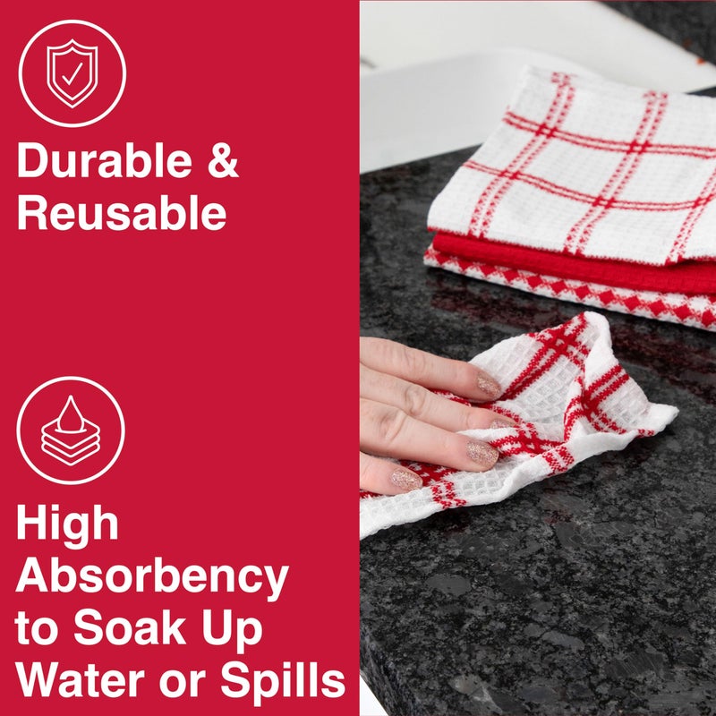 T-fal T-Fal Premium Waffle Dish Cloths: Highly Absorbent  Super Soft Long Lasting - 100% Cotton  12""x13"" Flat Waffle Dish Towel for Cleaning & Drying Dishes  (12-Pack)  Red  - Image 3