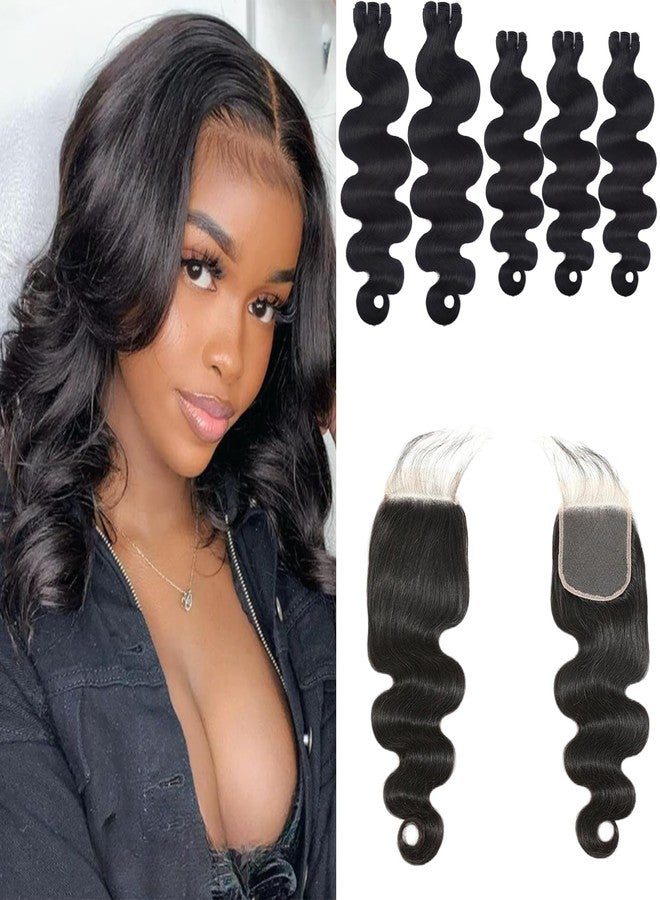 Ding Dian Body Wave Bundles with Closure Human Hair 12 12 12 14 14 with 10 Inch 4x4 HD Lace Closure 12A Raw 100% Virgin Human Hair Extensions Body Wave 5 Bundles and Closure Quick Weave Bundle for Women - Image 1