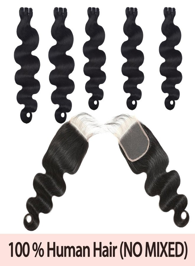 Ding Dian Body Wave Bundles with Closure Human Hair 12 12 12 14 14 with 10 Inch 4x4 HD Lace Closure 12A Raw 100% Virgin Human Hair Extensions Body Wave 5 Bundles and Closure Quick Weave Bundle for Women - Image 3
