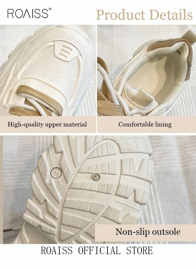 roaiss - Ladies Thick Sole Sneakers Stylish Double Shoelaces Shoes Sports Casual Breathable Wear Resistant Low Top Walking Shoes Women's Fashion All-Match Platform 5 CM Sneakers Athlesiure Shoes - Image 1