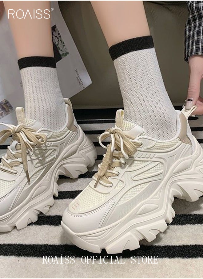 roaiss - Ladies Thick Sole Sneakers Stylish Double Shoelaces Shoes Sports Casual Breathable Wear Resistant Low Top Walking Shoes Women's Fashion All-Match Platform 5 CM Sneakers Athlesiure Shoes - Image 1