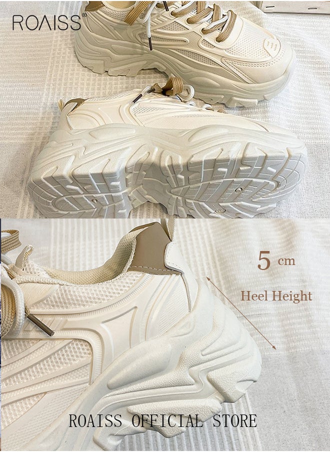 roaiss - Ladies Thick Sole Sneakers Stylish Double Shoelaces Shoes Sports Casual Breathable Wear Resistant Low Top Walking Shoes Women's Fashion All-Match Platform 5 CM Sneakers Athlesiure Shoes - Image 1