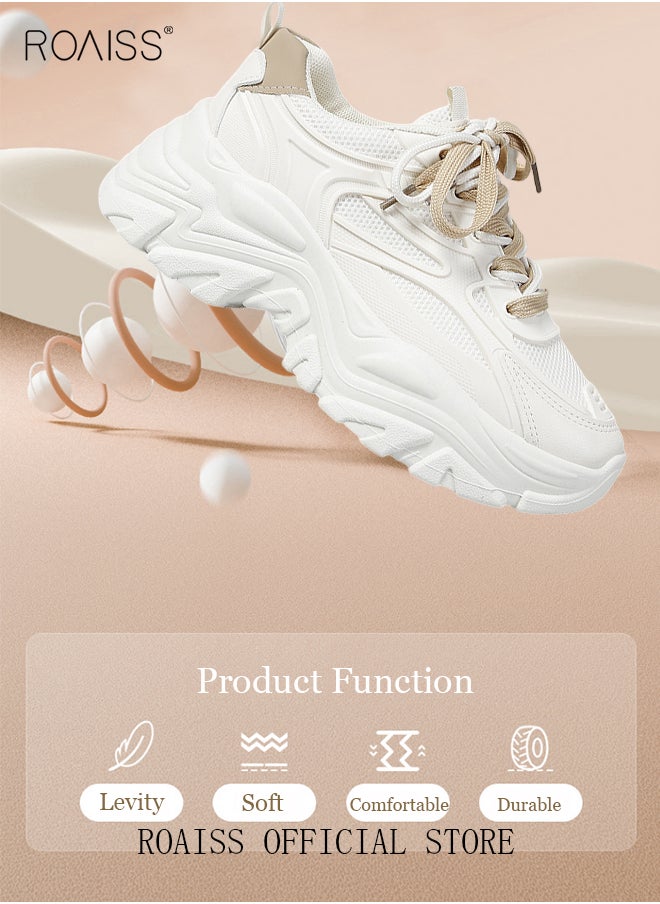 roaiss - Ladies Thick Sole Sneakers Stylish Double Shoelaces Shoes Sports Casual Breathable Wear Resistant Low Top Walking Shoes Women's Fashion All-Match Platform 5 CM Sneakers Athlesiure Shoes - Image 1