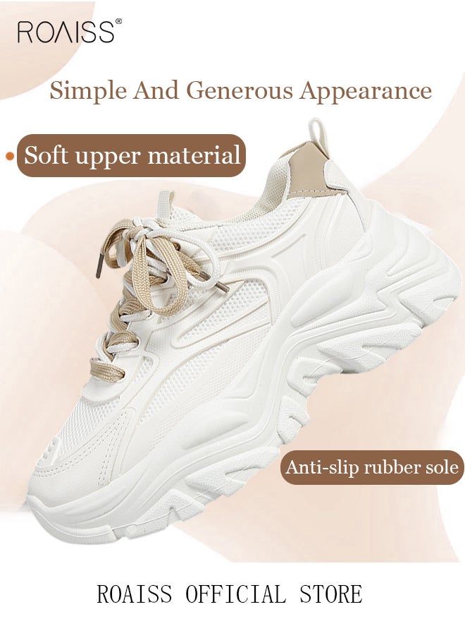 roaiss - Ladies Thick Sole Sneakers Stylish Double Shoelaces Shoes Sports Casual Breathable Wear Resistant Low Top Walking Shoes Women's Fashion All-Match Platform 5 CM Sneakers Athlesiure Shoes - Image 1