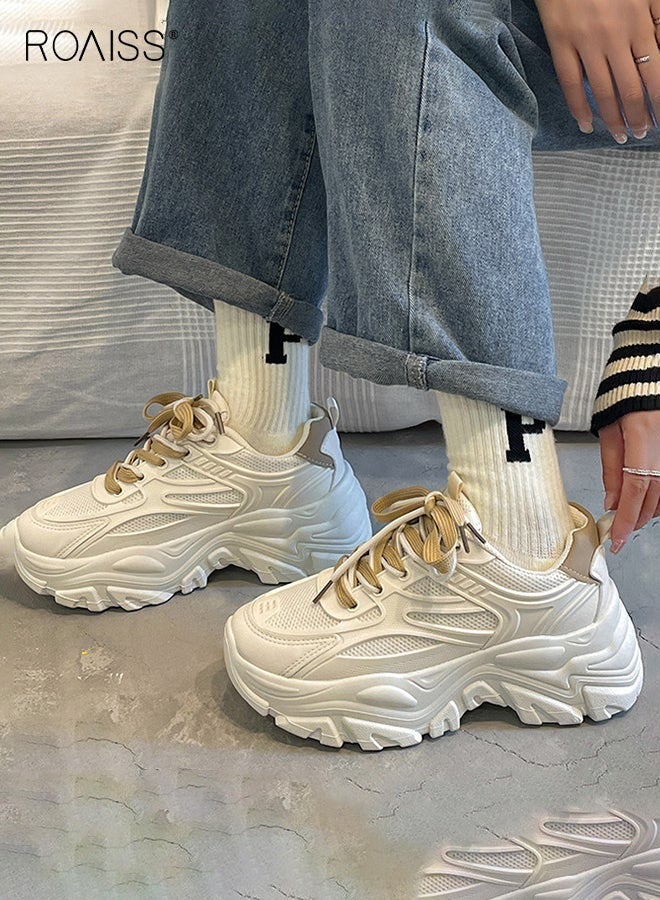 roaiss Women Stylish Chunky Sneakers, Lace up Non Slip Platform Shoes, Versatile Low Top Sneakers with Soft Lining, Casual Comfy Sports Shoes for Ladies, Suitable for Daily Wear and Outdoor Activities - Image 1