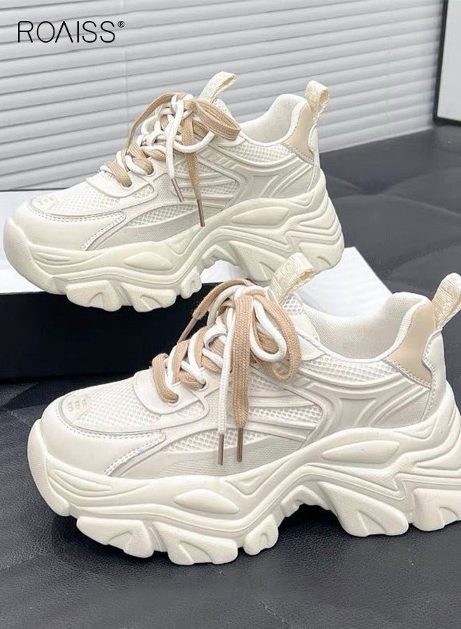 roaiss Women Stylish Chunky Sneakers, Lace up Non Slip Platform Shoes, Versatile Low Top Sneakers with Soft Lining, Casual Comfy Sports Shoes for Ladies, Suitable for Daily Wear and Outdoor Activities - Image 2