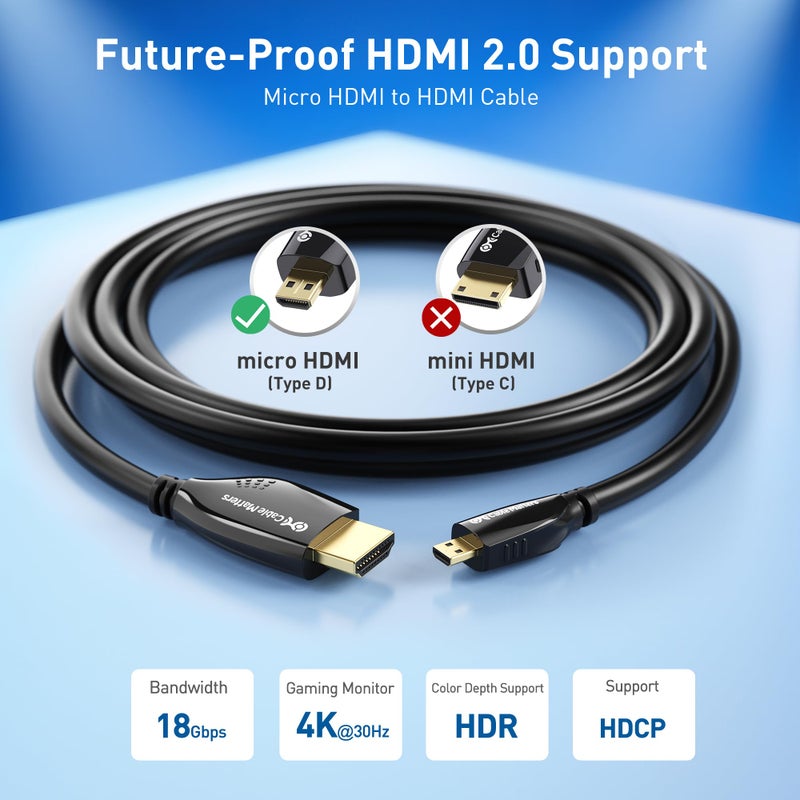 Cable Matters High-Speed Long 4K Micro HDMI to HDMI Cable - 25ft, Ideal for Tablet, Notebook, Camera, Raspberry Pi 4 and Raspberry Pi 5 - Image 2