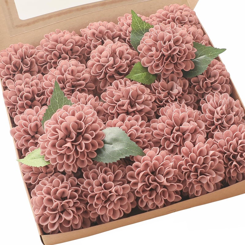 Floroom Floroom Artificial Dahlia Flowers 25pcs Real Looking Dusty Rose Foam Fake Roses with Stems for DIY Wedding Bouquets Bridal Shower Centerpieces Floral Arrangements Party Tables Home Decoration - Image 1