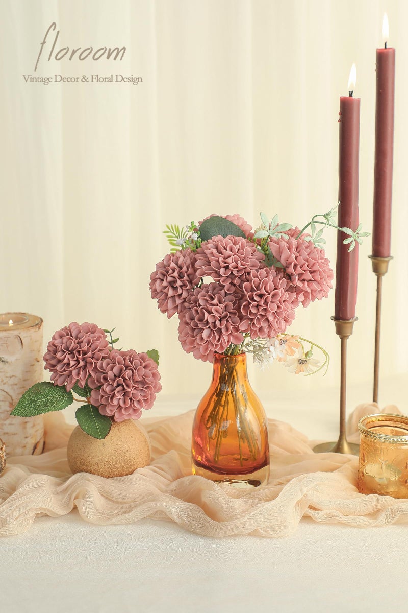 Floroom Floroom Artificial Dahlia Flowers 25pcs Real Looking Dusty Rose Foam Fake Roses with Stems for DIY Wedding Bouquets Bridal Shower Centerpieces Floral Arrangements Party Tables Home Decoration - Image 2