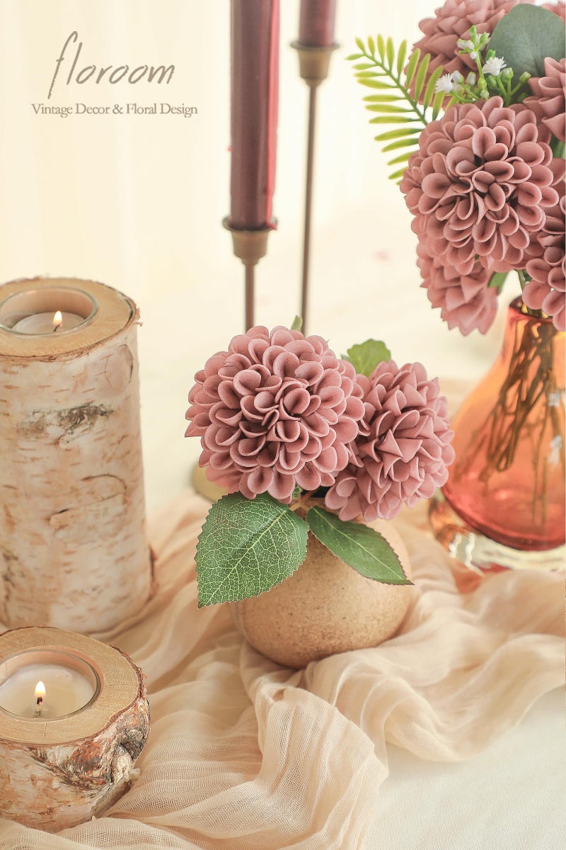 Floroom Floroom Artificial Dahlia Flowers 25pcs Real Looking Dusty Rose Foam Fake Roses with Stems for DIY Wedding Bouquets Bridal Shower Centerpieces Floral Arrangements Party Tables Home Decoration - Image 3