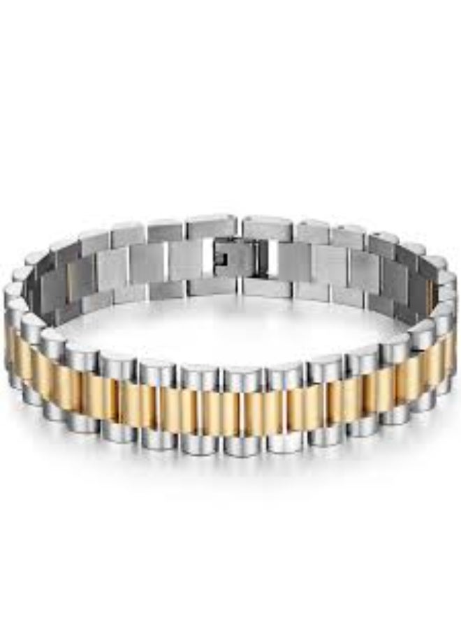 Luxuria A classic bracelet made of 316L stainless steel (medical grade steel) featuring a two-tone gold and silver watchband design. Unisex. - Image 2
