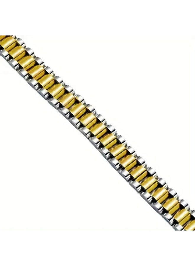 Luxuria A classic bracelet made of 316L stainless steel (medical grade steel) featuring a two-tone gold and silver watchband design. Unisex. - Image 3
