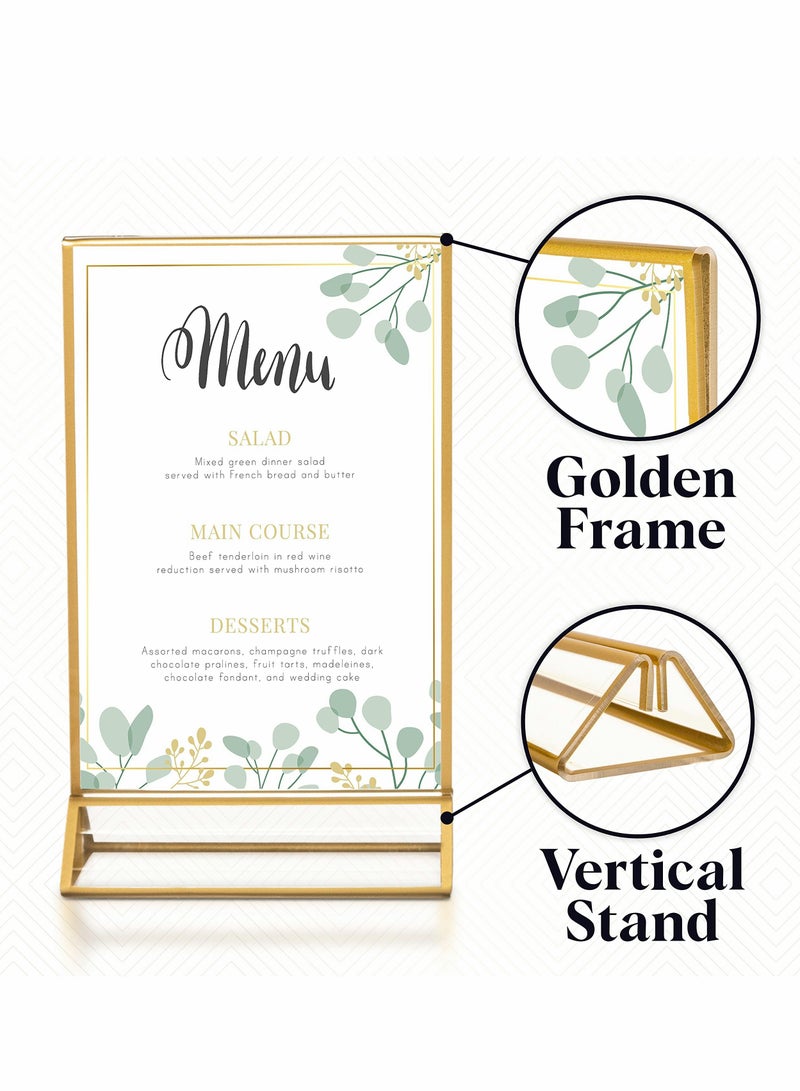 SOLARAE Clear Acrylic Frames Display Holder with Gold Borders and Vertical Stand,Double Sided Table Menu Holders Picture Frames for Wedding Table Numbers, Restaurant Signs,Photos Display-5x7 Inches,6Pack - Image 2