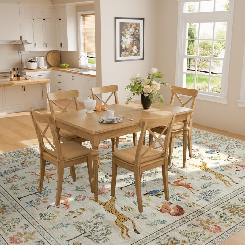 DUKINO 5x7 Rug, Washable Animal Living Room Rug with Non Slip Vintage Design, Soft Low Pile Large Carpet for Bedroom, Nursery, Dining Room, Farmhouse, Playroom, White - Image 4