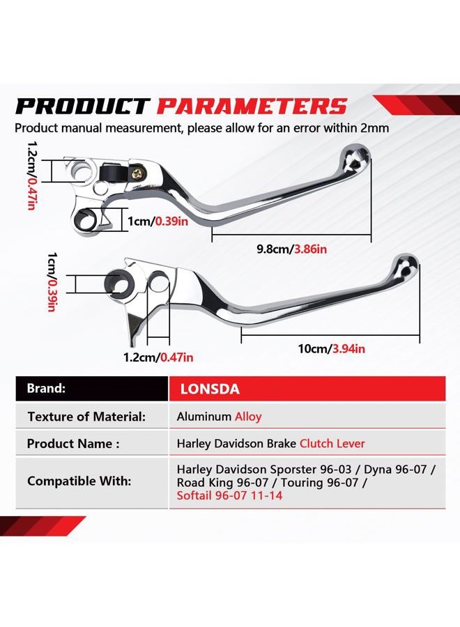 Lonsda Silver Brake Clutch Lever for Harley Davidson 96-03 Sportster 883 1200/96-07 Road King/96-10 Dyna Wide Glide Low Rider/99-09 Night Train/96-10 Fat Boy/Softail 96-14/Street Bob 06-10#OEM 43040 - Image 3