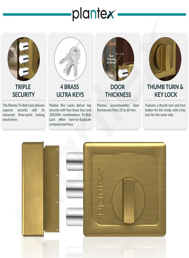Plantex Heavy Duty Tri Bolt Keypad Lock with Key & Knob for Main Door/Suitable on Single Door for Home/Office/Hotel - Pack of 1 (Brass Antique) - Image 5
