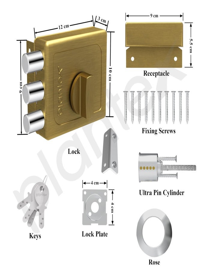 Plantex Heavy Duty Tri Bolt Keypad Lock with Key & Knob for Main Door/Suitable on Single Door for Home/Office/Hotel - Pack of 1 (Brass Antique) - Image 4