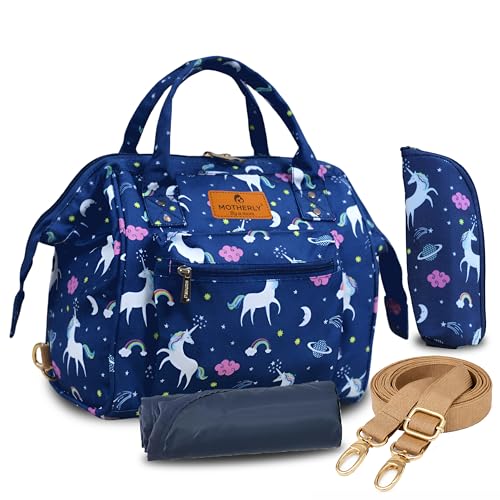 Motherly Nano Diaper Bag for Mothers for Travel– Combo Set with Accessories, Small Maternity Handbag for Newborn Baby,Mothers Travelling Bag,Multiple Pockets Water Resistant Baby Bag (Unicorn Blue) - Image 1