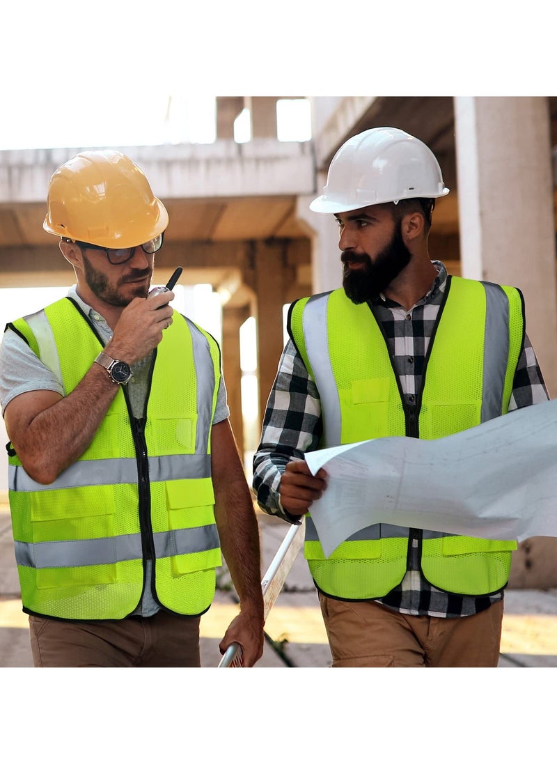 سترات أمان عالية الوضوح، 10 عبوات مع جيوب وسحاب، سترة شبكية عاكسة للبناء للرجال والنساء، سترة عمل نيون قابلة للتنفس للعمل في حركة المرور، في الهواء الطلق، الجري، ركوب الدراجات، والمشي في الليل - Image 3