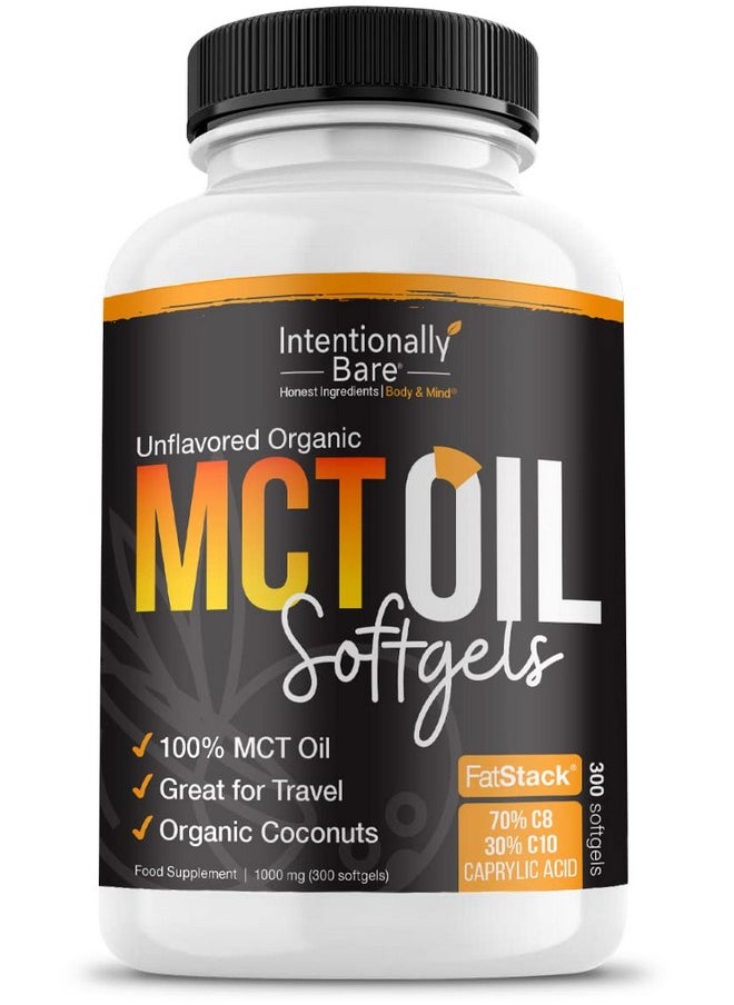 Intentionally Bare - Organic Mct Oil Capsules Keto Paleo Low Carb 70% C8 ; 30% C10 Great For Travel 100% Mct Oil Unflavored 1000Mg Per Capsule 300 Softgels - Image 1