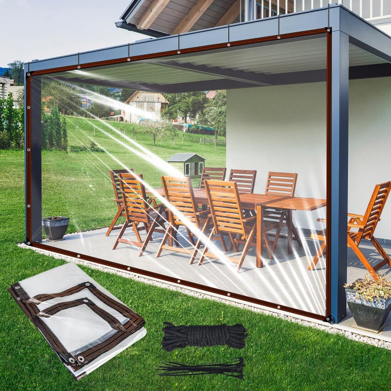 letesult 4x8 ft Clear Tarp Heavy Duty Waterproof Plastic Tarps with Grommets Clear Vinyl Tarps Thickened Transparent Tarpaulin for Patio Enclosure Roofs Gardening Chicken Coop Greenhouse Plant - Image 2