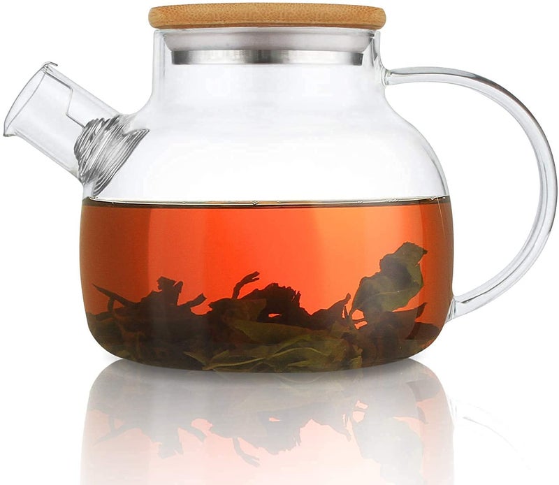 ROSEFINCH Glass Teapot with A Filter Coil Teapot with Strainer for Loose TeaTea Kettle Safe On Stove Top Bamboo Lid with Stainless Steel Bottle and Filter Coil 1pcs Clear 1800ML - Image 4