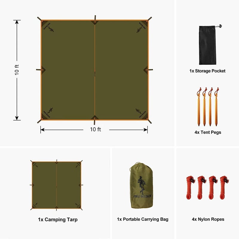 FREE SOLDIER Waterproof Portable Tarp Multifunctional Outdoor Camping Traveling Awning Backpacking Tarp Shelter Rain Tarp (Simplify Brown 10×10.5ft) - Image 2